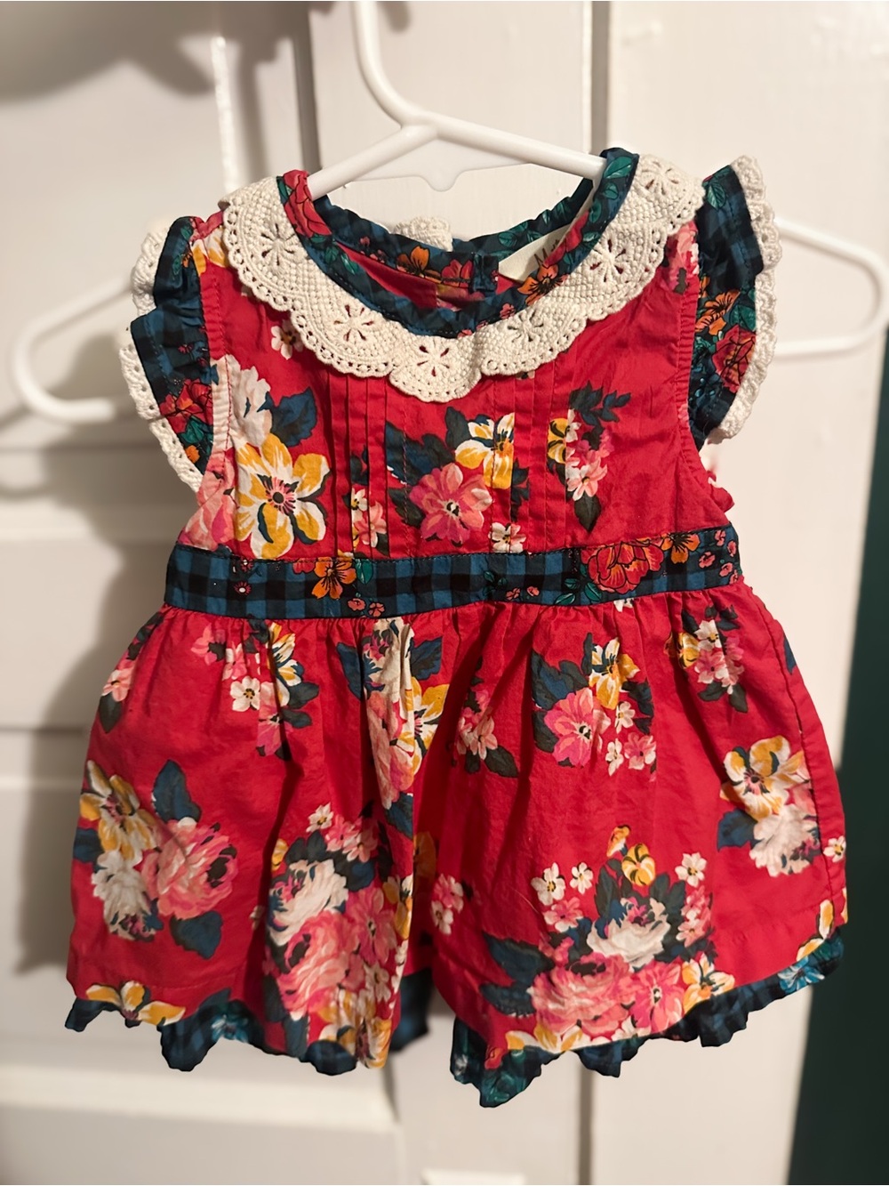 Matilda Jane Red Floral Dress with Crochet Collar